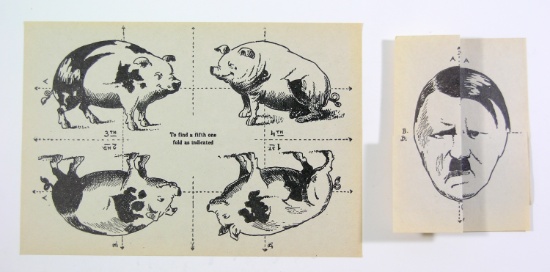 (2) WWII Hitler/Pig Propaganda Leaflets.  The sheet with four pigs could be