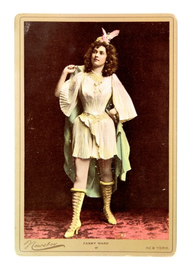Newsboy 1890's Large Color Cabinet Card of Actress (Fanny Ward).  Measures