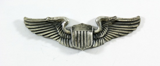 WWII Sterling AAC/AAF 3" Pilot Wings.  (Long pin on back, not clutchback).