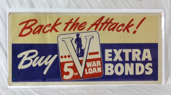 1944 "Back the Attack" War Bond/5th War Loan Poster.  On thick stock.  Meas