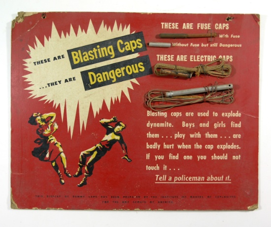 Great 1950's "Blasting Caps are Dangerous" Display.  U.S. Explosive Manufac