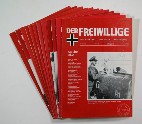 (12) Issues WWII German SS Veterans Magazines.  Most are from the 1980's.