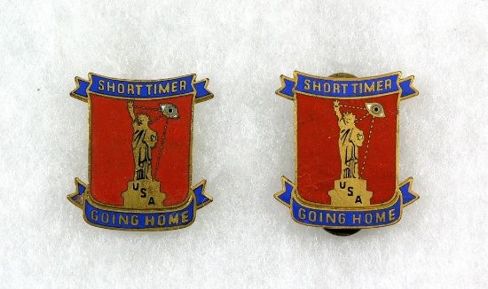 (2) WWII U.S. Soldier "Short Timer" Pins.  Each has the image of an "eye" o