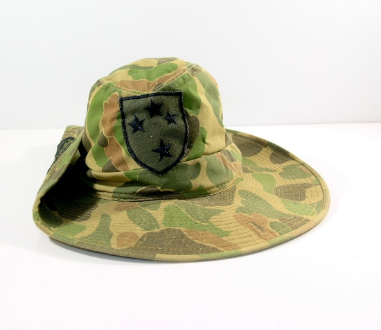 Vietnam War Americal Div. Boonie Hat.  Camo boonie hat with local made patc