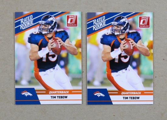 (2) 2010 Donruss ROOKIE Football Cards Tim Tebow Denver Broncos