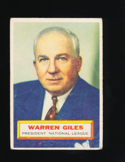 1956 Topps Baseball Card #2 Hall of Famer Warren Giles National League Pres