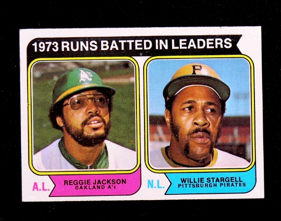 1974 Topps Baseball Card #203 1973 Runs Batted In Leaders: Reggie Jackson &