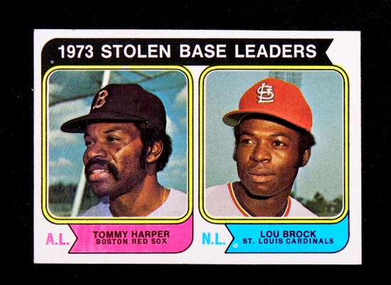 1974 Topps Baseball Card #204 1973 Stolen Base Leaders: Tommy Harper & Lou