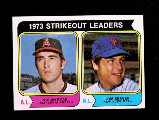 1974 Topps Baseball Card #207 1973 Strikeout Leaders: Nolan Ryan & Tom Seav