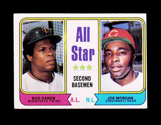1974 Topps Baseball Card #333 All-Star Second Basemen: Rod Carew & Joe Morg