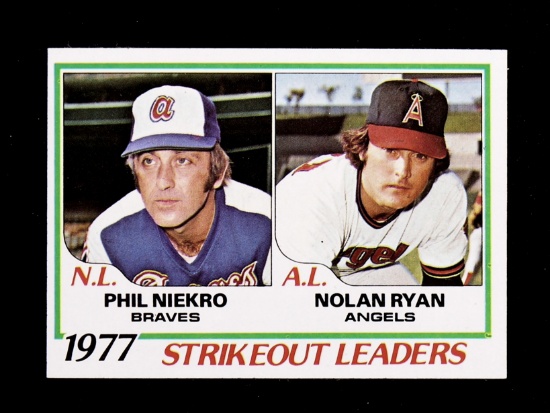 1978 Topps Baseball Card #206 1977 Strikeout Leaders: Phil Niekro & Nolan R