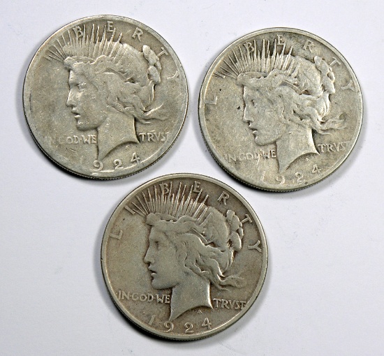 1924 S-S-S Peace Silver Dollars (3 Coins)