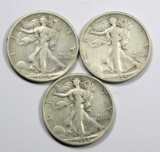 1934 P-D-S Walking Liberty Silver Half Dollars (3 Coins)
