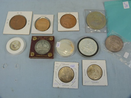 11 Items: coin, silver rounds, & medals