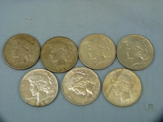 7 Peace Dollars, 1922, (2) 1923, 1924, & (3) 1925, 7x$