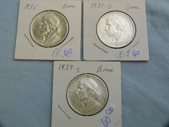 3 Boone US Comm. Half Dollars, 1935-P,D,S, MS63