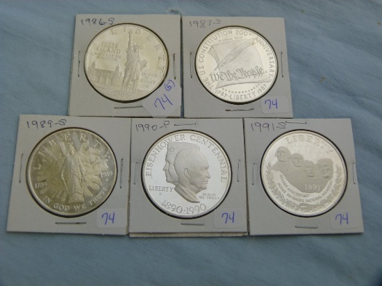 5 US Modern Comm. Half Dollar Silver Proofs