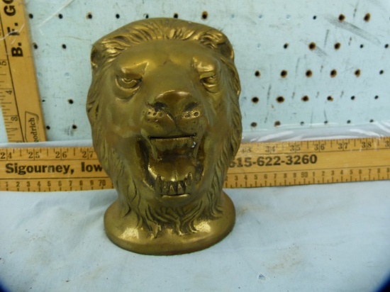 Brass doorstop, roaring lion, 6-1/4" T