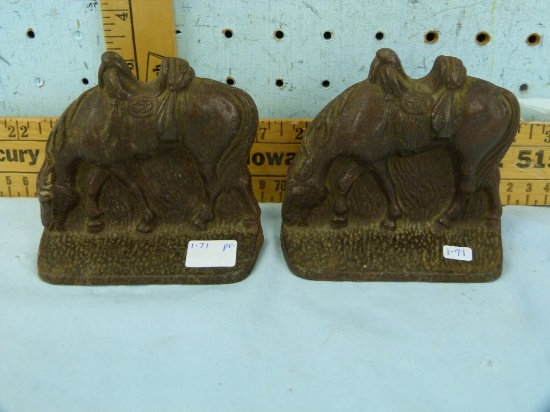 Pair of bronze bookends, saddled horse, 3-3/4" T