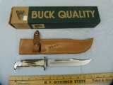 Buck USA 120 knife, NIB w/leather sheath, bone handle