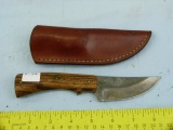 Custom fixed blade knife, stamped DH, wood handle