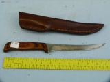 Custom Hanson filet knife w/leather sheath