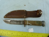 Marble's USA US Navy woodcraft knife w/leather sheath