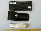 Buck USA 110 folding hunter knife, smooth bone handles