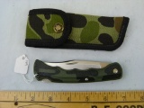 Buck USA 426 lockback knife, camo, new w/canvas belt sheath