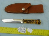 Robert J. Young custom knife w/stag handle & leather sheath