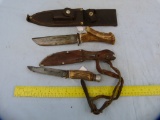 2 Stag handle knives w/leather sheaths