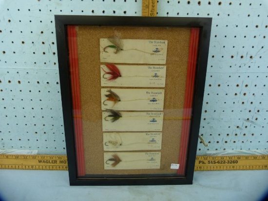 Display of 6 "The Standard" bass fly lures, each different