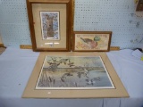 3 Wildlife prints: 2 framed, 1 w/mat & glass