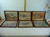 Set of 6 John W. Taylor duck prints with wood frames, 6x$