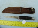 Kinfolks USA 330F knife w/leather sheath, leather wrapped handle