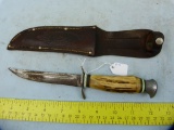 Gutmann Solingen knife w/leather sheath, stag handle