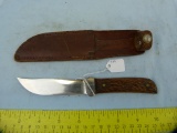 Marble's USA knife w/leather sheath, jigged handle