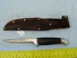 Kinfolks USA knife w/leather sheath, leather wrapped handle