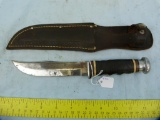 Kinfolks USA knife w/leather sheath, leather wrapped handle