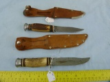 2 German stag handle knives w/leather sheaths, 2x$