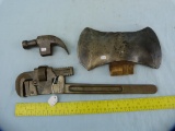 3 Winchester items: axe head, hammer head, & wrench