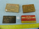 3 Winchester empty ammo boxes & belt buckle