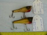 2 Creek Chub Plunker wood fishing lures, glass eyes, 2x$