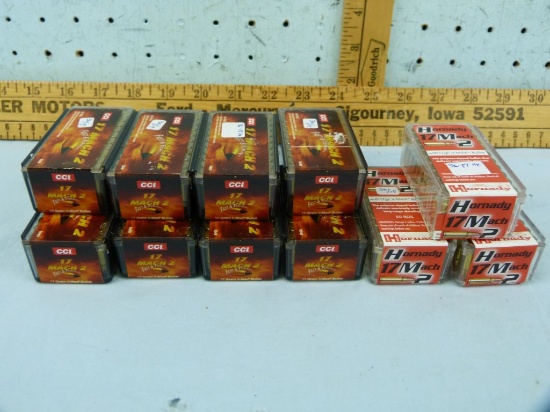 Ammo: 11 boxes/50 CCI & Hornady 17 Mach 2, 11x$