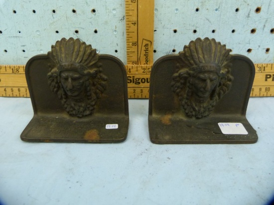 Pair of cast iron book ends, Indian chief, 3-3/4" T