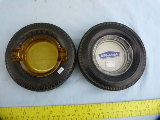 2 Rubber tire ashtrays: Firestone & BF Goodrich