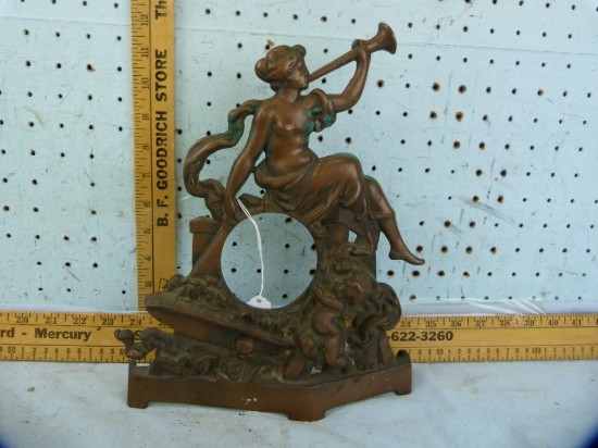 12" T clock frame, bronze over cast iron, cherub w/trumpet