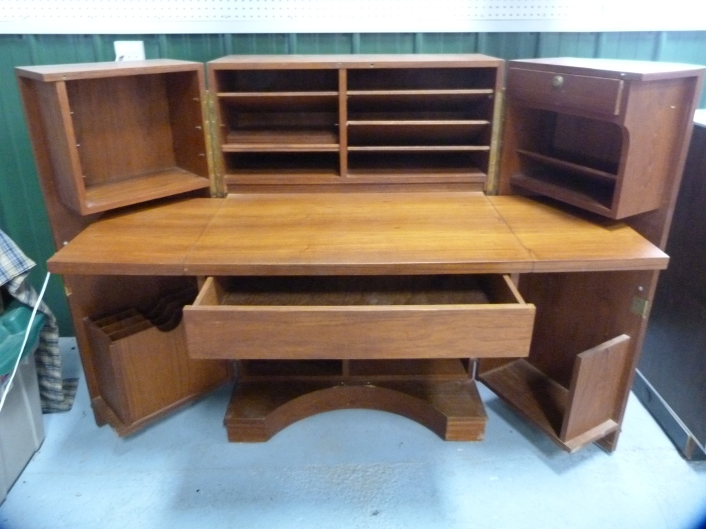 Lot Wooden Cabinet Desk Fold Down Desk Top Lots Of Shelves For