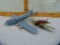 2 Unmarked metal toy airplanes, 2 & 4 propellers