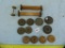 14 Toy wheels, most wooden, includes 2 axles w/metal wheels